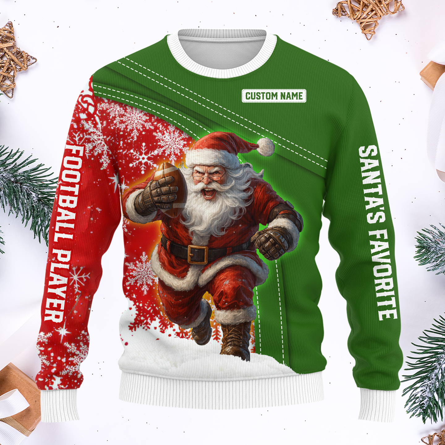 Santa Football Hoodie – Custom Name Christmas Sports Zip Up