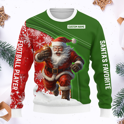 Santa Football Hoodie – Custom Name Christmas Sports Zip Up