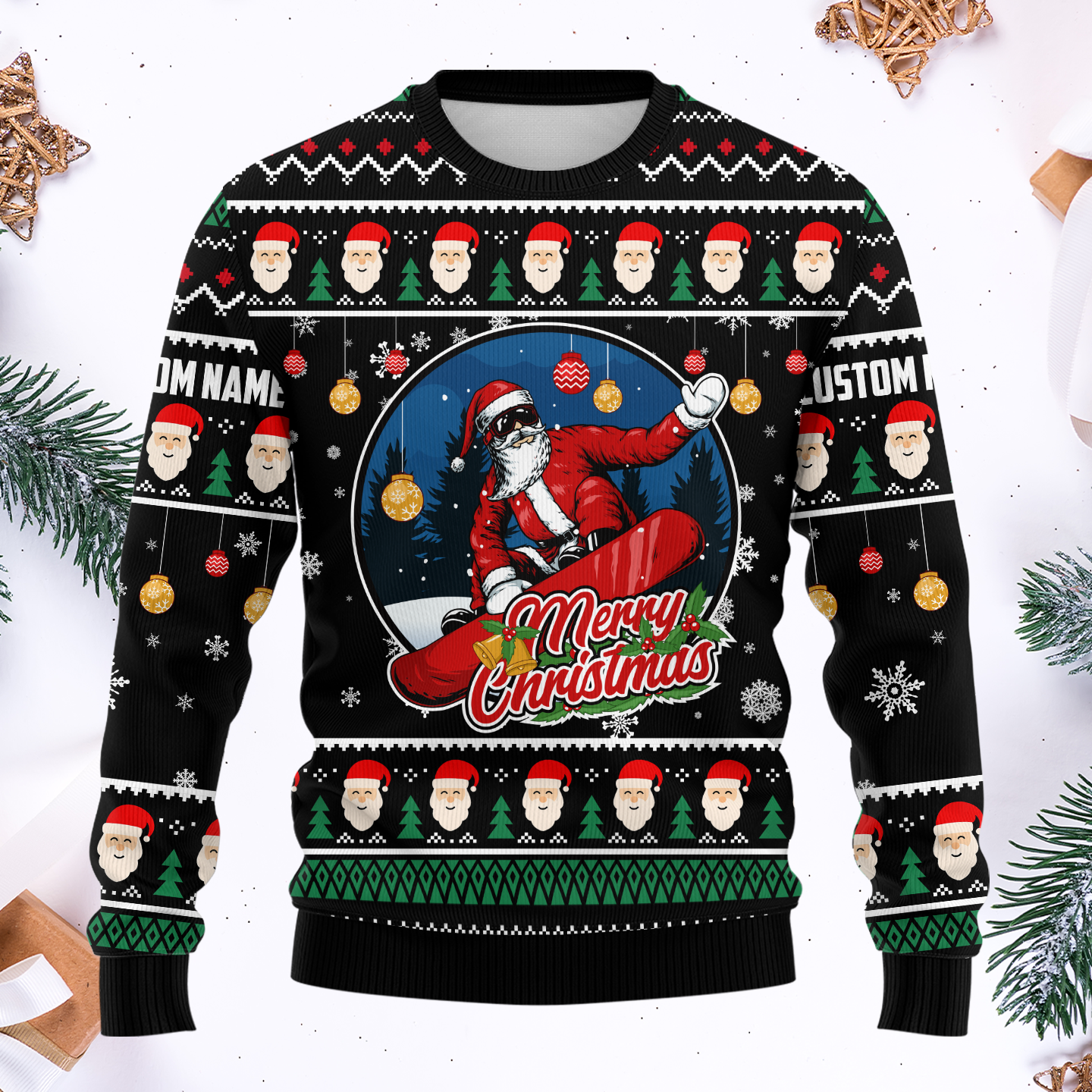 Merry Christmas Hoodie – Santa with Sunglasses Ugly Sweater Design