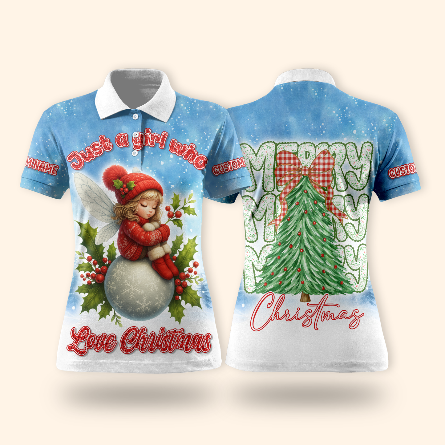 Custom Name Christmas Hoodie – Cute Fairy Snowball Zip Up, Just a Girl Who Loves Christmas Design