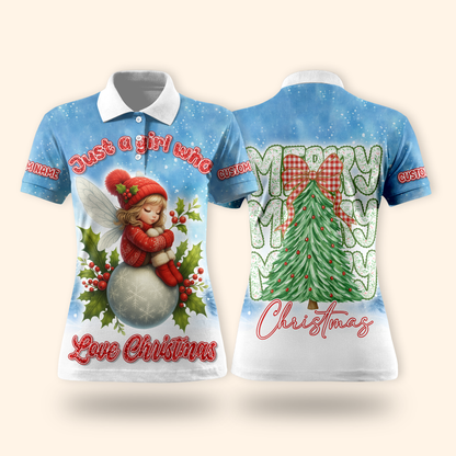 Custom Name Christmas Hoodie – Cute Fairy Snowball Zip Up, Just a Girl Who Loves Christmas Design