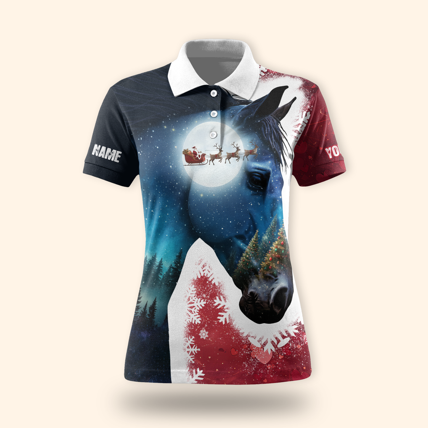 Personalized Horse Christmas Hoodie – Custom Name Zip Up, Winter Moonlight Horse & Santa Sleigh Sweatshirt Gift