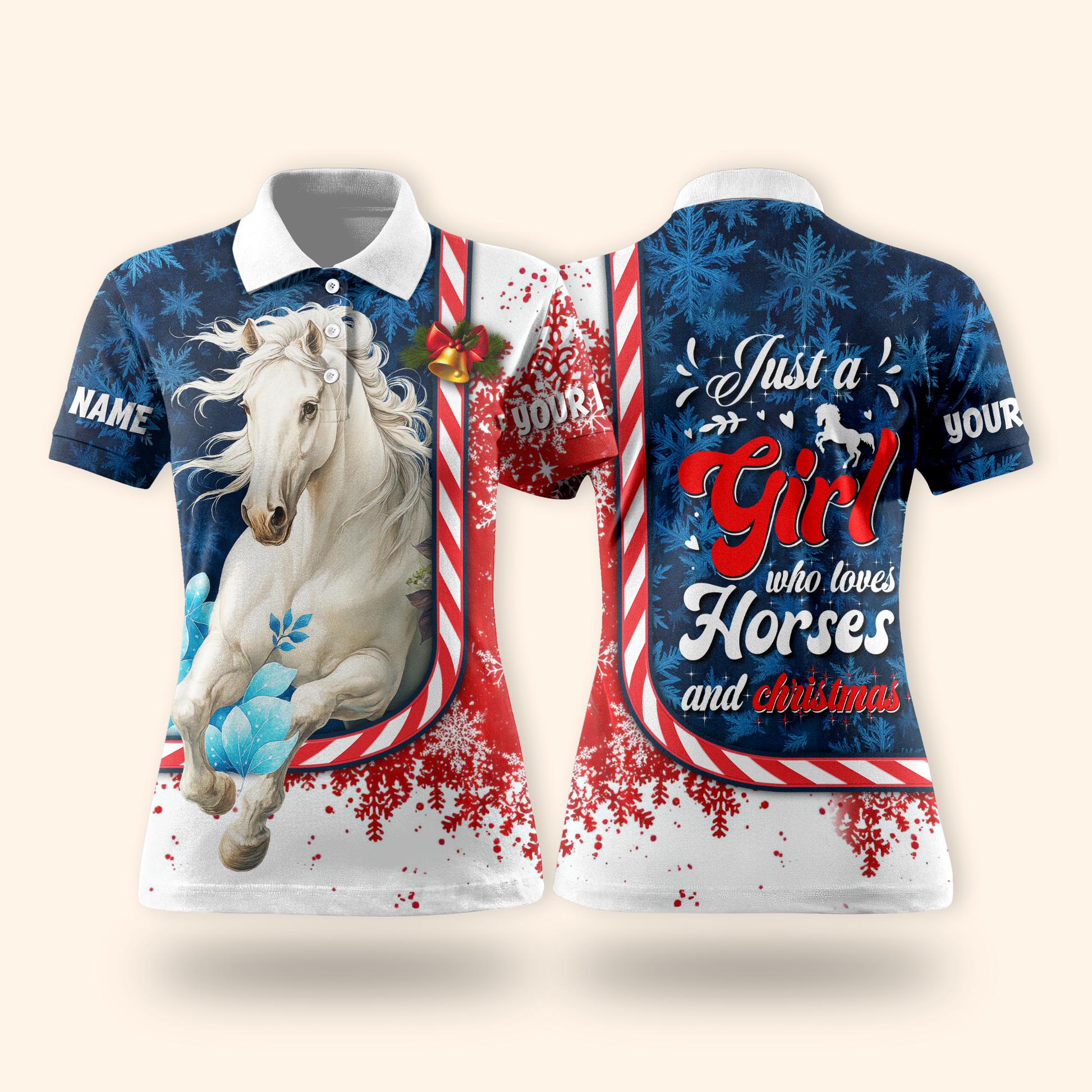 Just a Girl Who Loves Horses and Christmas Hoodie – Personalized Horse Lover Zip Up Gift, Custom Choo