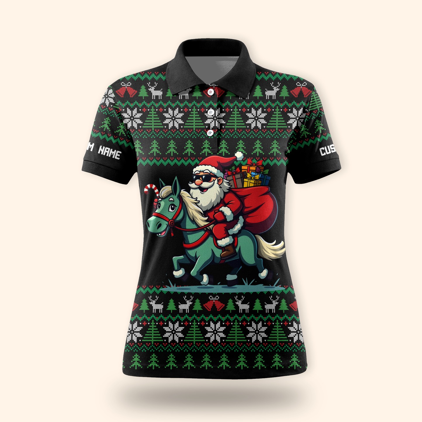 Funny Santa Riding Horse Hoodie – Custom Name Christmas Zip Up, Ugly Sweater Style, Holiday Hoodie for Horse Lovers