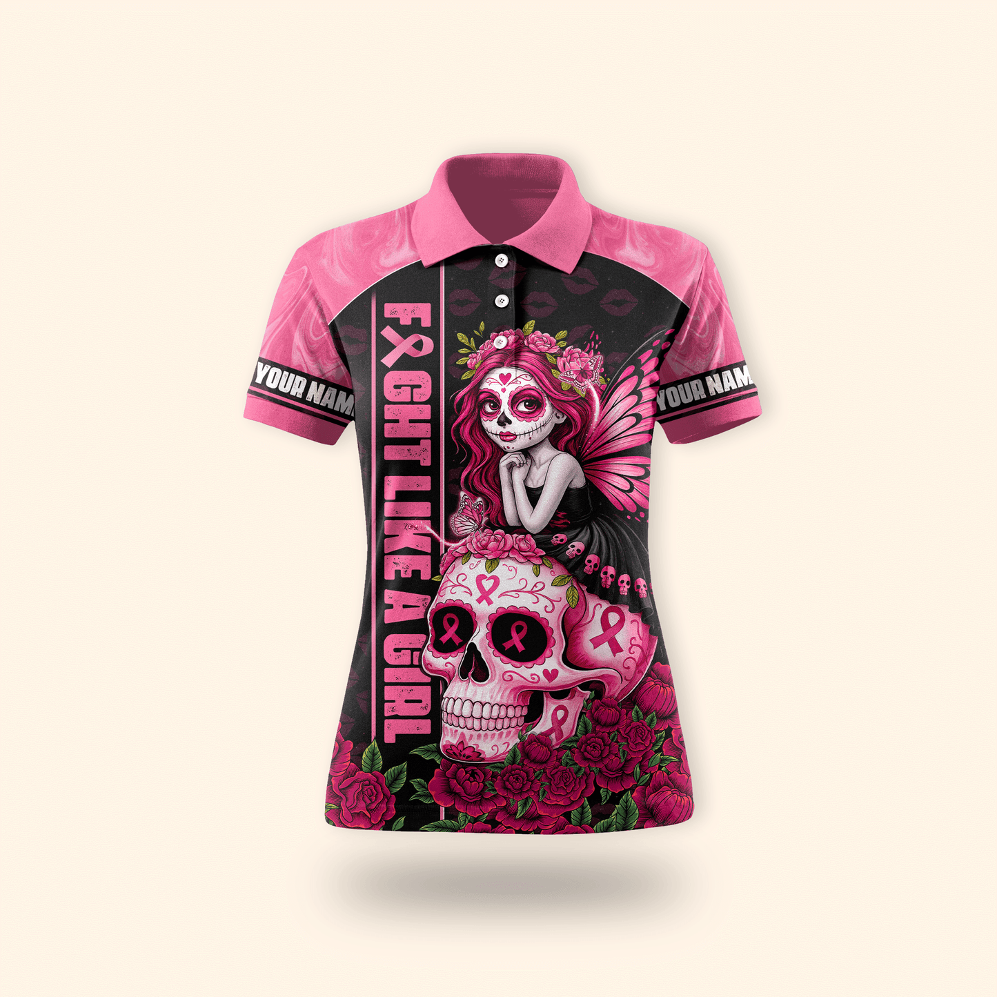 Fight Like A Girl Sugar Skull - Breast Cancer Awareness Shirt
