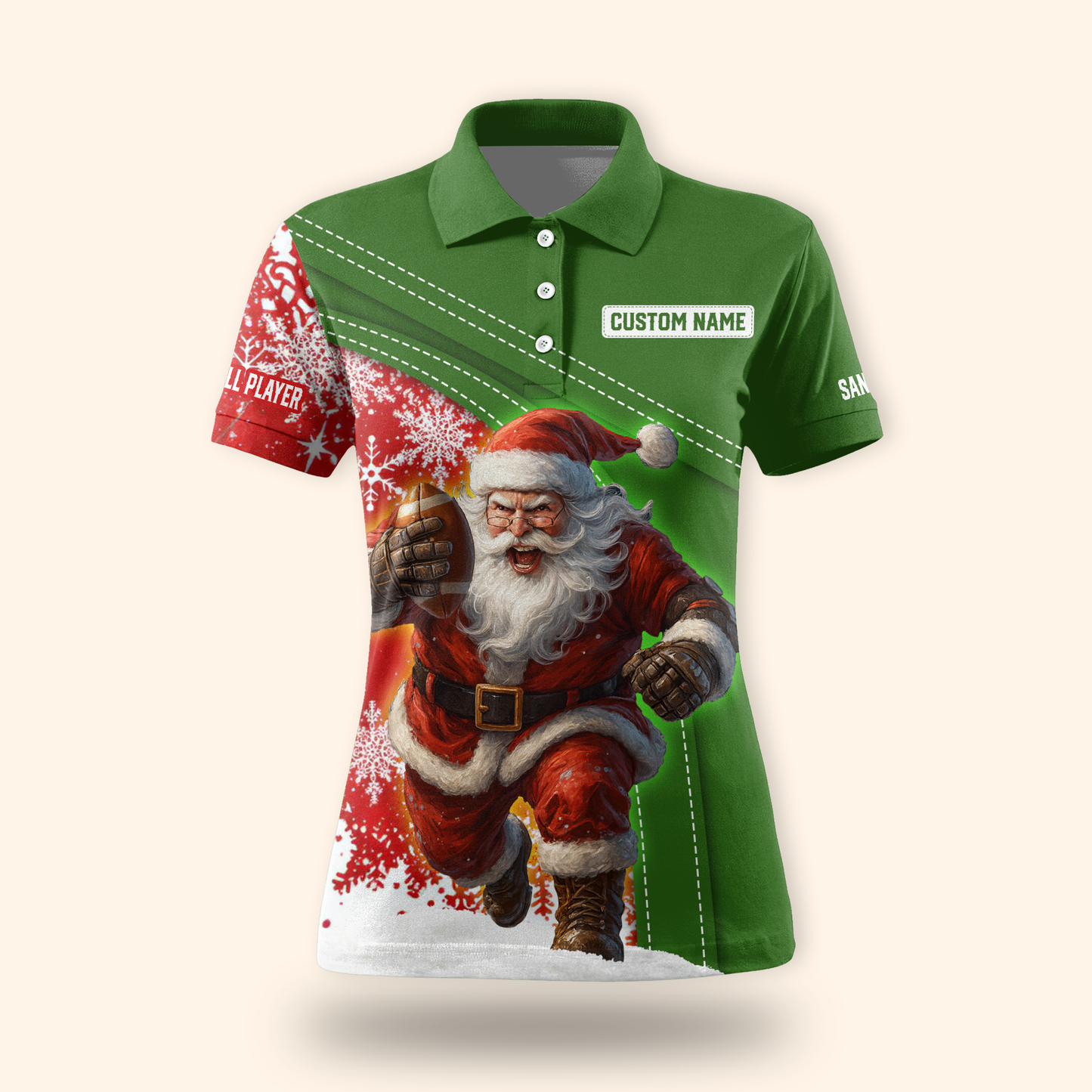 Santa Football Hoodie – Custom Name Christmas Sports Zip Up