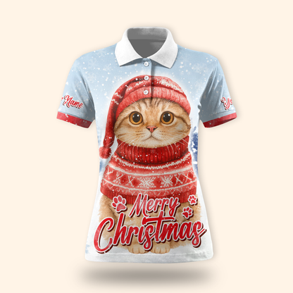 Cute Christmas Cat Hoodie – Merry Christmas Cat in Red Sweater, Personalized Name Gift
