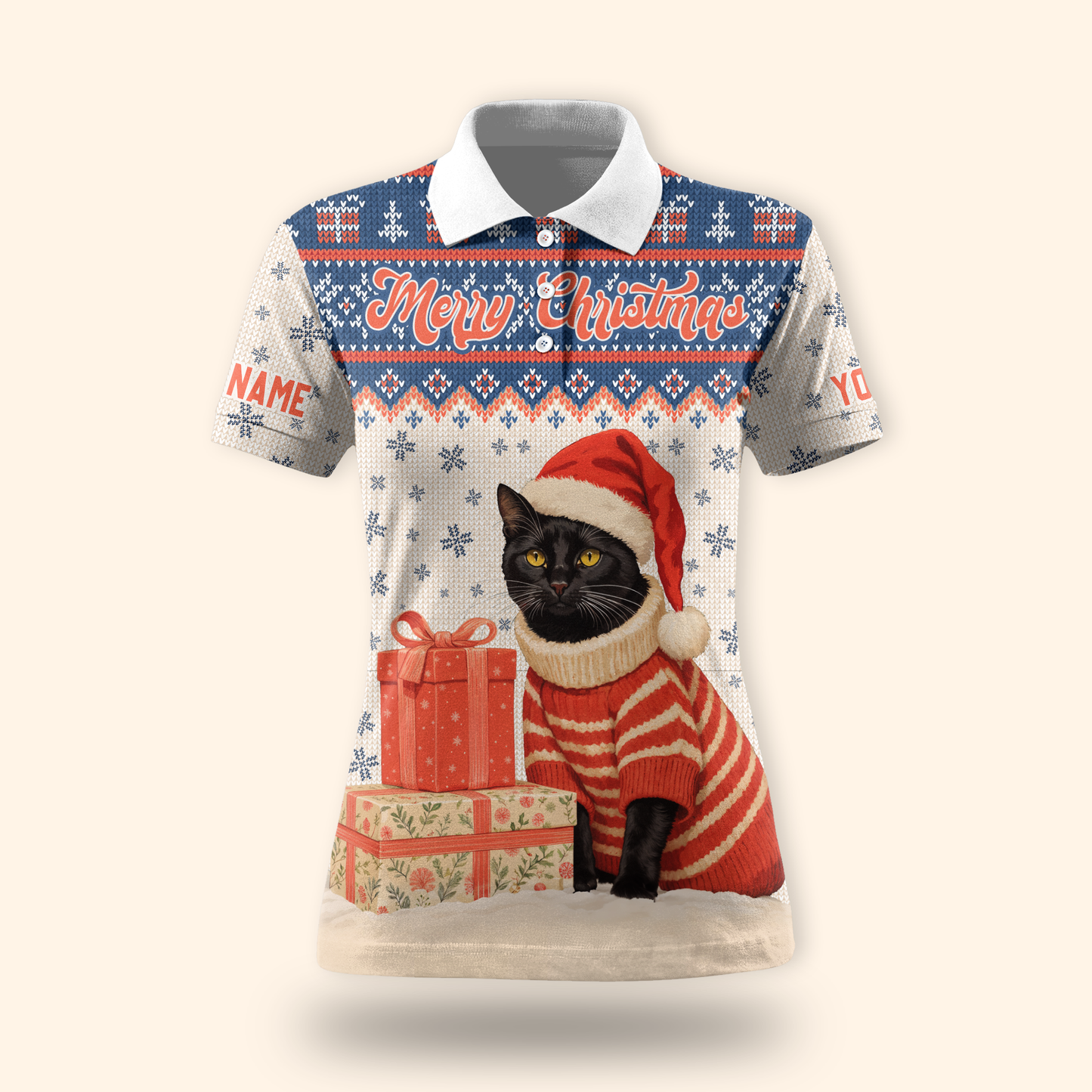 Black Cat Christmas Hoodie – Custom Name Santa Cat Zip Up