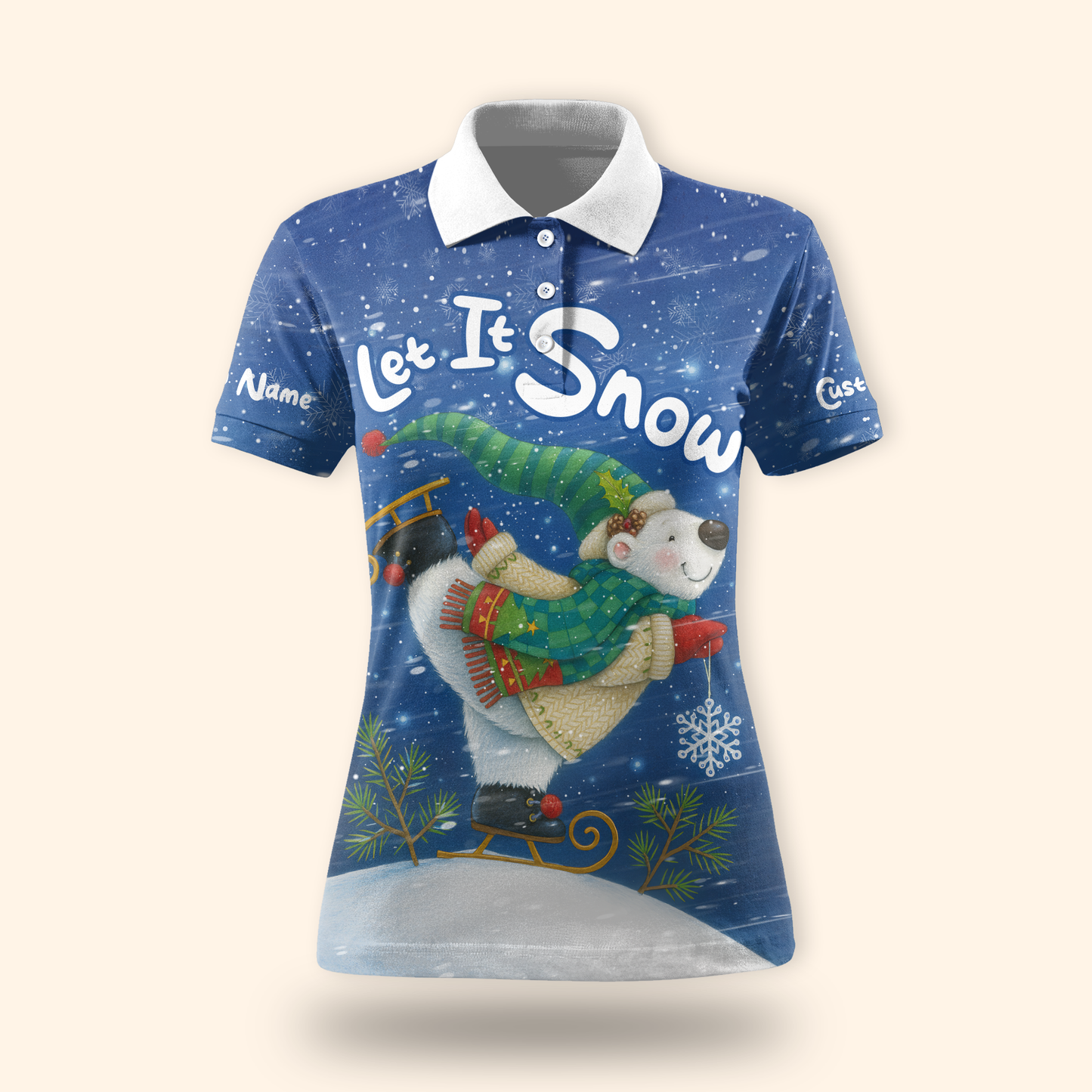 Personalized Let It Snow Hoodie – Cute Polar Bear Christmas Zip Up