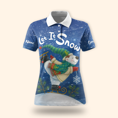 Personalized Let It Snow Hoodie – Cute Polar Bear Christmas Zip Up