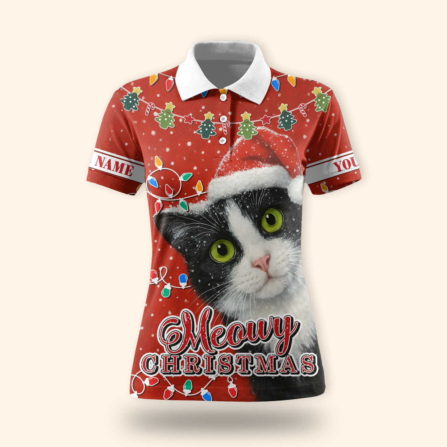 Personalized Cat Christmas Hoodie – Meowy Christmas Zip Up, Cute Holiday Gift for Cat Lovers, Custom Choo