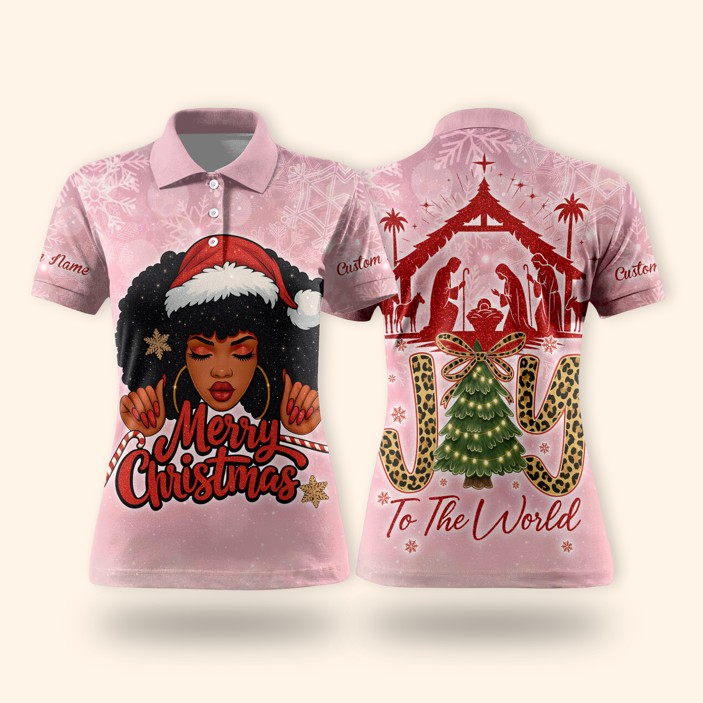 Christian Christmas Hoodie – Joy To The World, Black Girl Santa Zip Up, Custom Name Holiday Hoodie