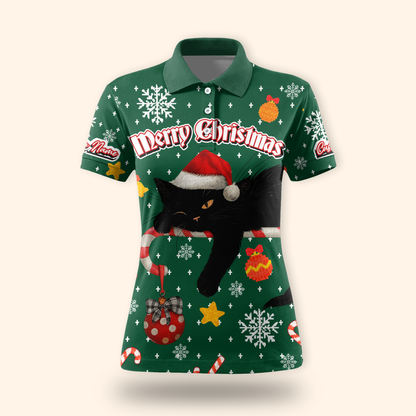 Black Cat Christmas Hoodie – Custom Name Santa Cat Zip Up