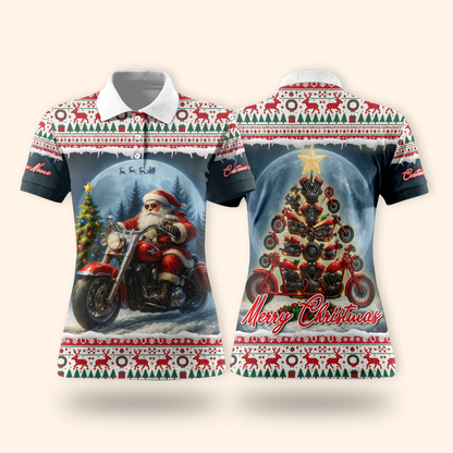 Santa Biker Christmas Hoodie – Custom Name Motorcycle Xmas Zip Up