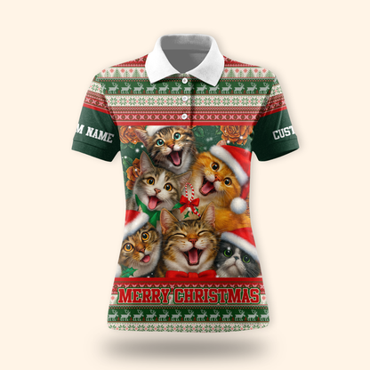 Christmas Cat Hoodie – Cute Cats in Santa Hats, Custom Name Zip Up, Funny Holiday Hoodie