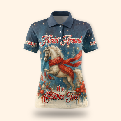Horsin’ Around the Christmas Tree Hoodie – Funny Horse Lover Holiday Zip Up