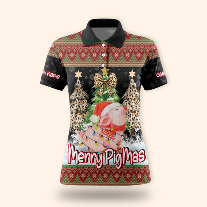 Merry PigMas Hoodie – Cute Pig Christmas Zip Up, Custom Name Funny Holiday Hoodie