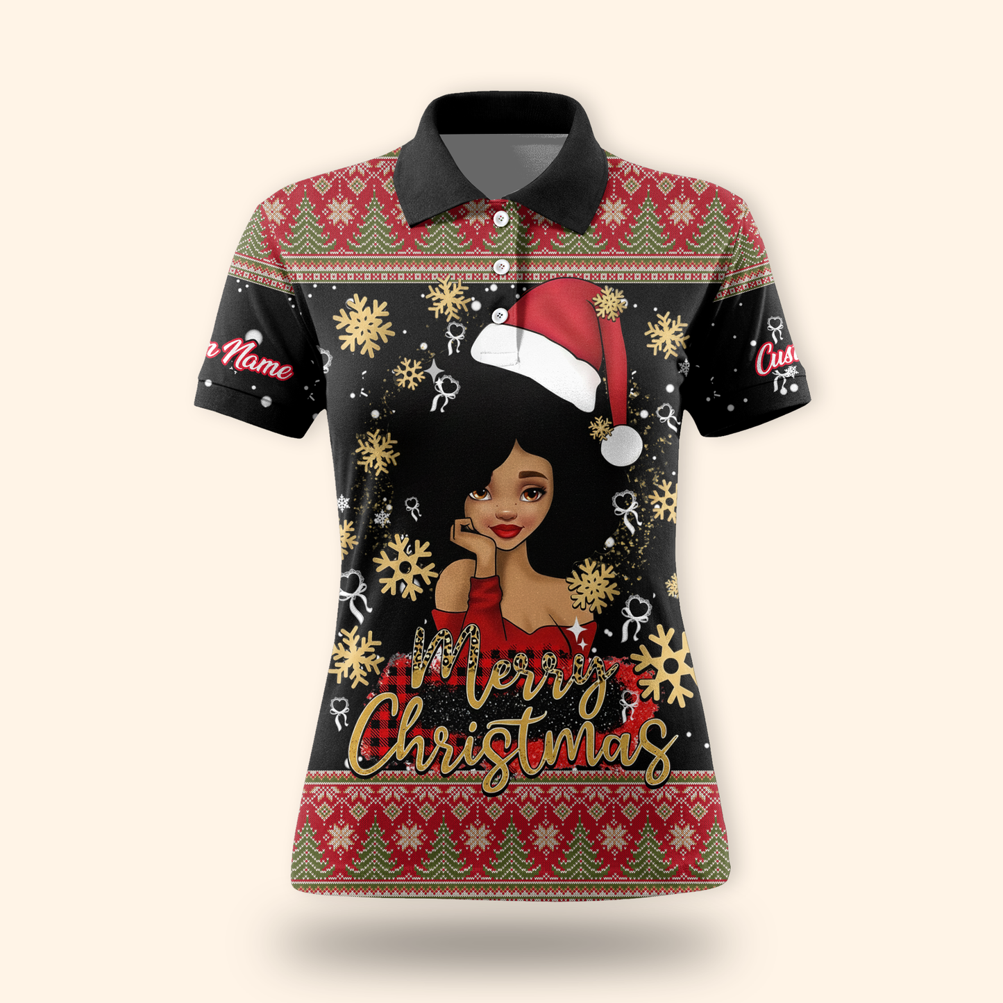 Personalized Black Girl Christmas Hoodie – Merry Christmas Santa Hat Zip Up