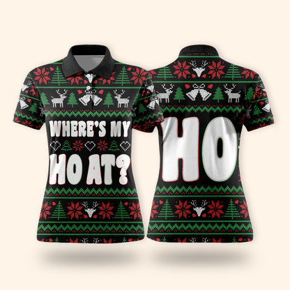 Funny Christmas Hoodie – Where’s My Ho At, Ugly Sweater Style Zip Up, Holiday Party Hoodie Gift for Men Women
