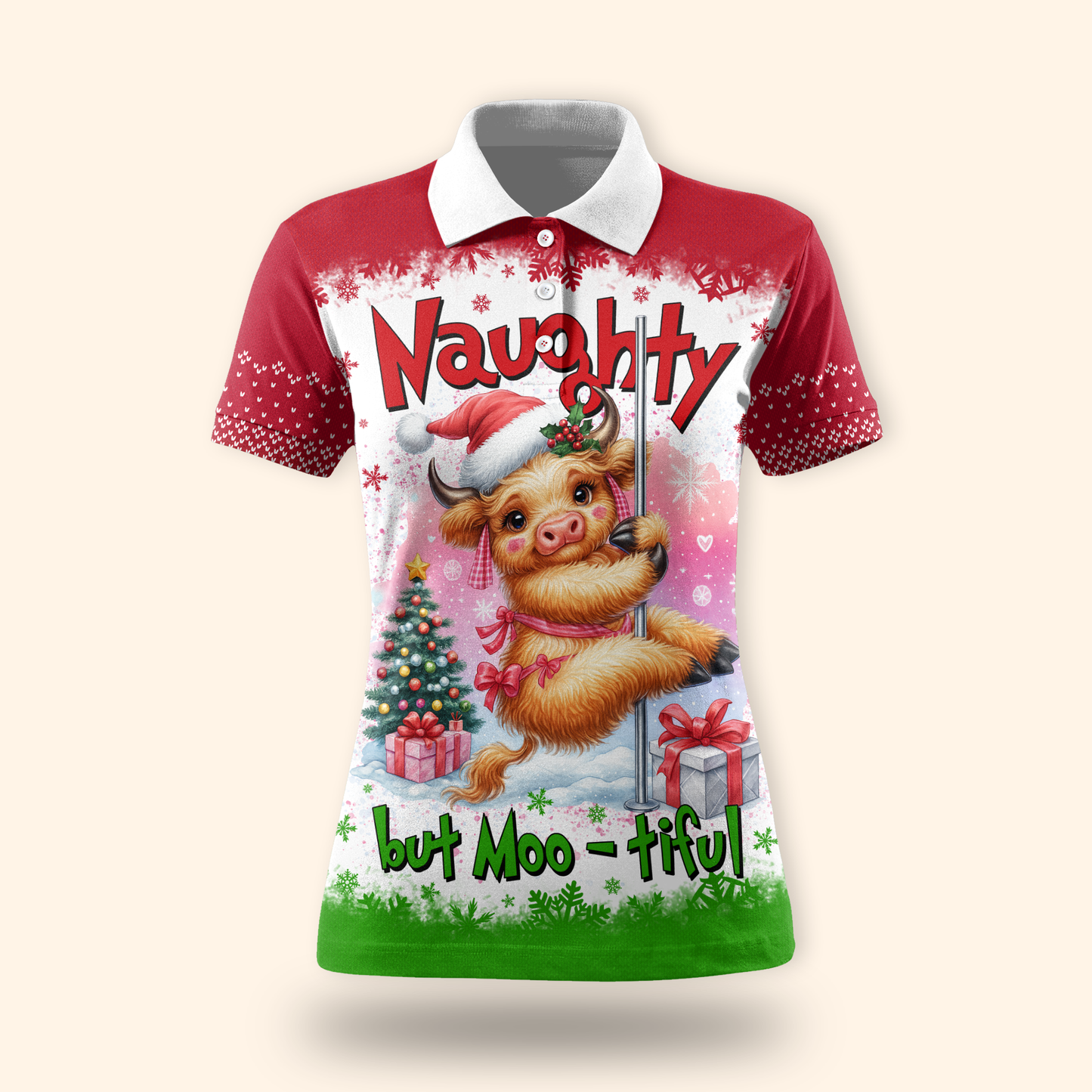 Funny Cow Christmas Hoodie – Naughty but Moo-tiful, Cute Farm Animal Holiday Zip Up Sweater