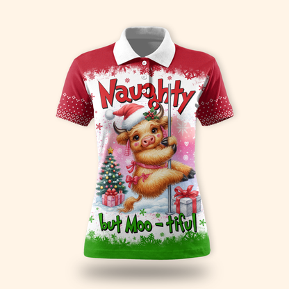 Funny Cow Christmas Hoodie – Naughty but Moo-tiful, Cute Farm Animal Holiday Zip Up Sweater