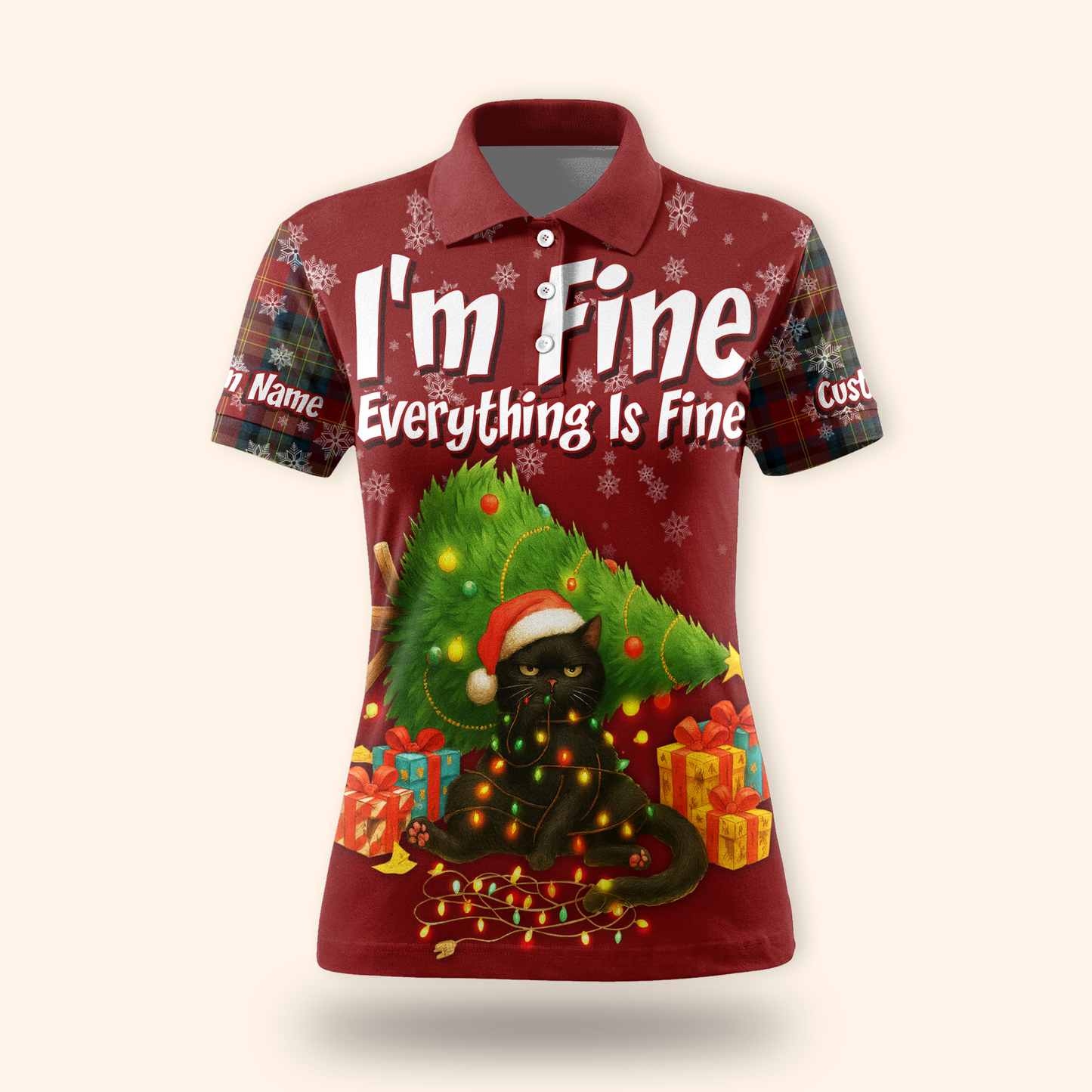 Funny Christmas Cat Hoodie – I’m Fine Everything Is Fine, Personalized Name Holiday Sweatshirt