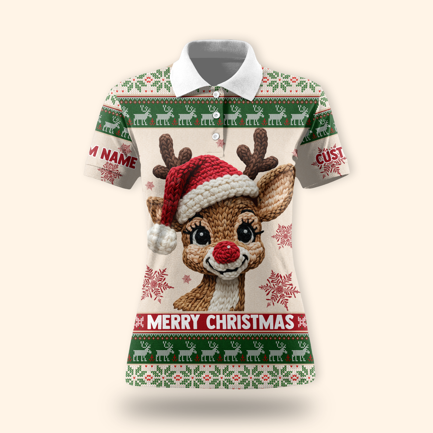 Reindeer Merry Christmas Hoodie – Cute Knitted Pattern Zip Up Holiday Sweater