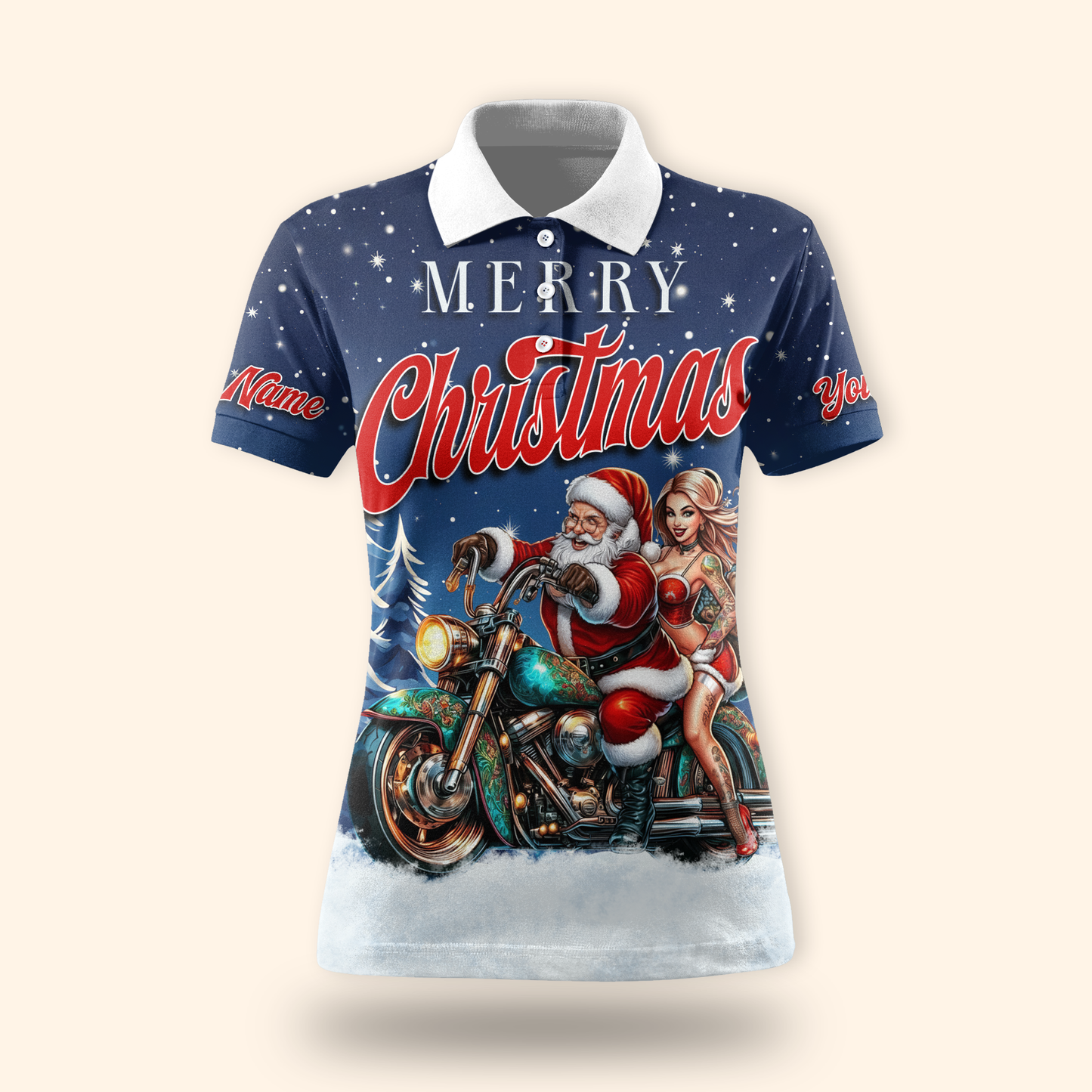 Santa Biker Christmas Hoodie – Merry Christmas Motorcycle Hoodie, Personalized Name Gift