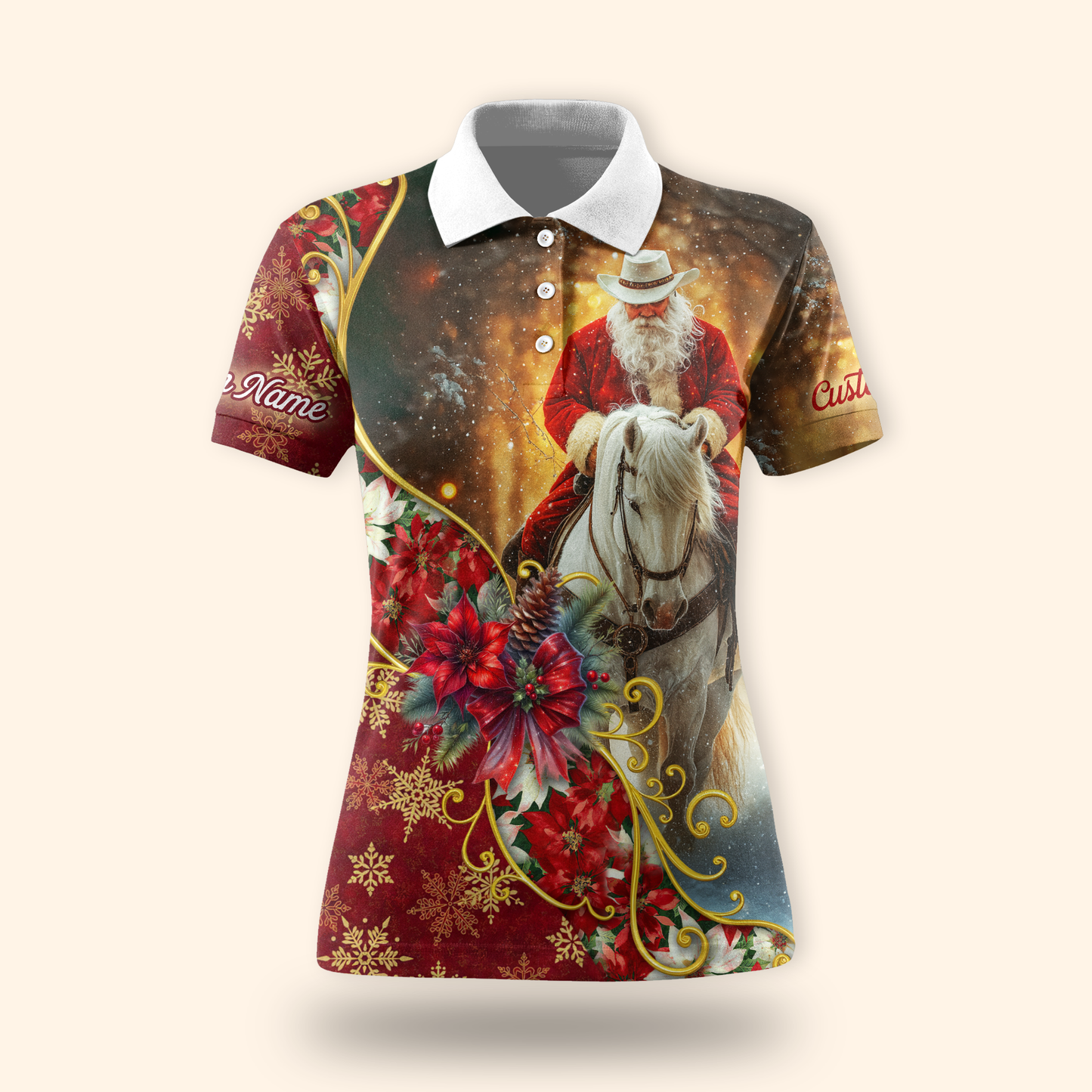 Santa Riding Horse Hoodie – Western Cowboy Christmas Zip Up, Custom Name Holiday Hoodie for Horse Lovers