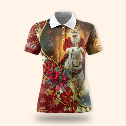 Santa Riding Horse Hoodie – Western Cowboy Christmas Zip Up, Custom Name Holiday Hoodie for Horse Lovers