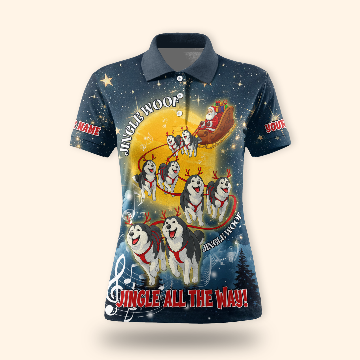 Custom Name Jingle Woof Hoodie – Husky Christmas Zip Up, Funny Santa Dog Hoodie, Holiday Sweatshirt