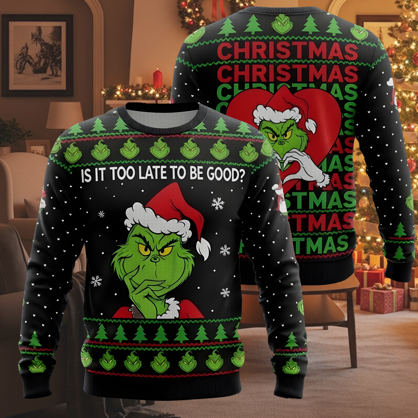 Funny Ugly Christmas Sweater- IS IT TOO LATE TO BE GOOD?