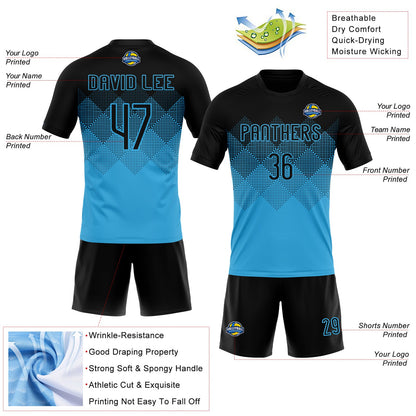 Custom Sky Blue Black Geometric Shape Sublimation Volleyball Uniform Jersey