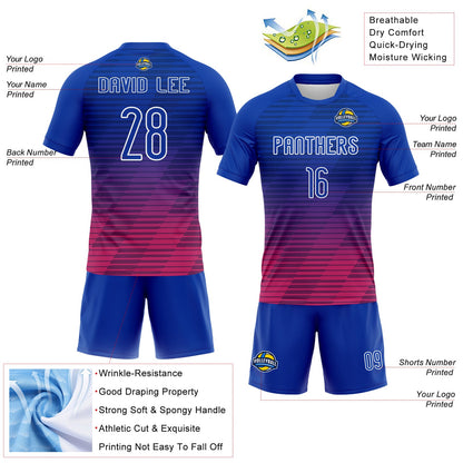 Custom Thunder Blue Pink-White Lines Sublimation Volleyball Uniform Jersey