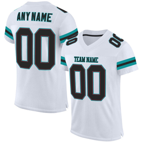 Custom White Black-Aqua Mesh Authentic Football Jersey