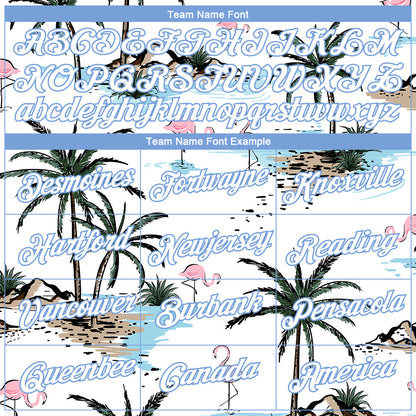 Custom White White-Light Blue 3D Pattern Design Hawaii Palm Trees Performance T-Shirt