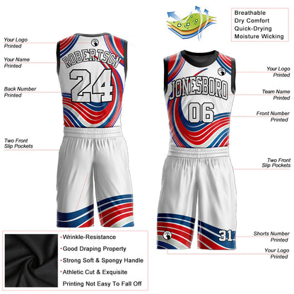 Custom White White-Red Round Neck Sublimation Basketball Uniform Jersey