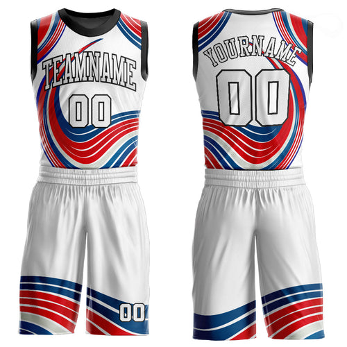 Custom White White-Red Round Neck Sublimation Basketball Uniform Jersey