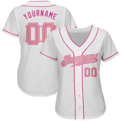 Custom White Medium Pink-Pink Authentic Baseball Jersey