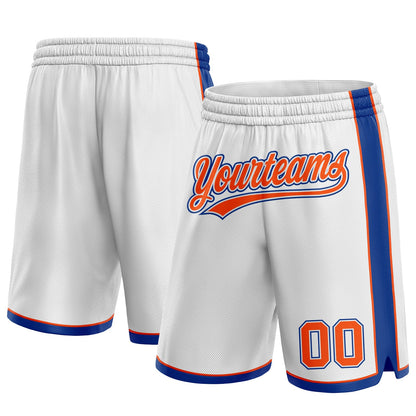 Custom White Orange-Royal Authentic Basketball Shorts