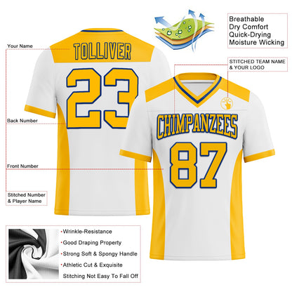 Custom White Gold-Royal Authentic Football Jersey
