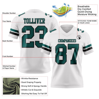 Custom White Midnight Green-Black Authentic Football Jersey