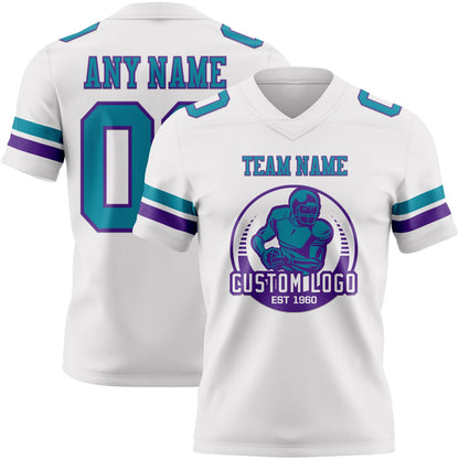 Custom White Teal-Purple Authentic Football Jersey