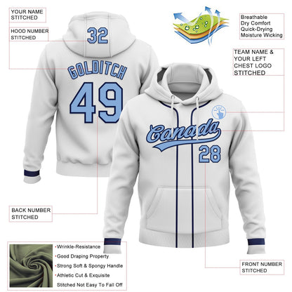 Custom Stitched White Light Blue-Navy Baseball Pullover Sweatshirt Hoodie