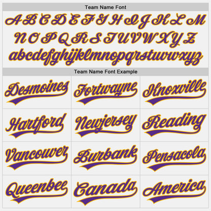 Custom Stitched White Purple-Gold Baseball Pullover Sweatshirt Hoodie