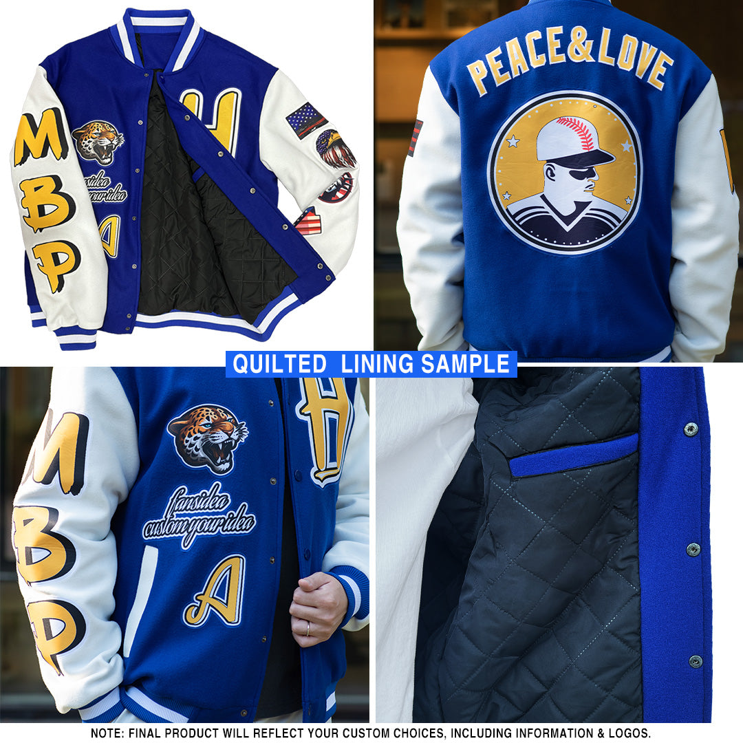 Custom Navy Texas Orange-White Bomber Full-Snap Varsity Letterman Two Tone Jacket