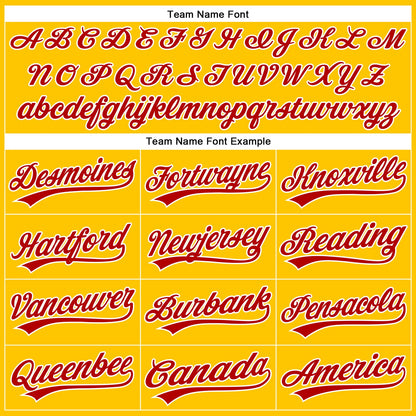 Custom Yellow Black Pinstripe Red-White Authentic Baseball Jersey