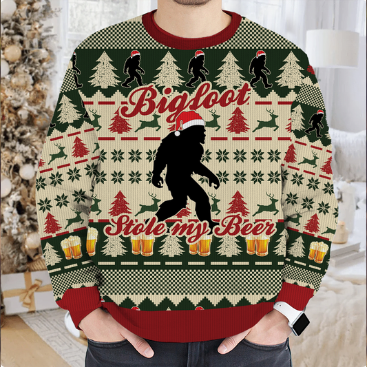 Bigfoot Stole My Beer Christmas Ugly Christmas Sweater, Custom Choo