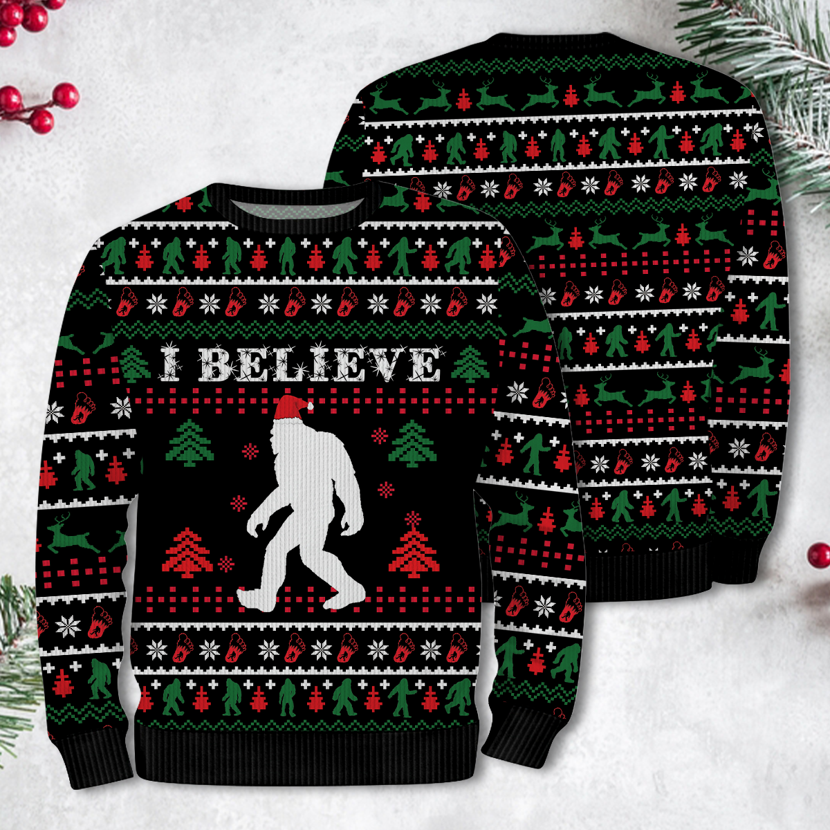 I Believe In Bigfoot Santa Christmas - Funny Ugly Christmas Sweater