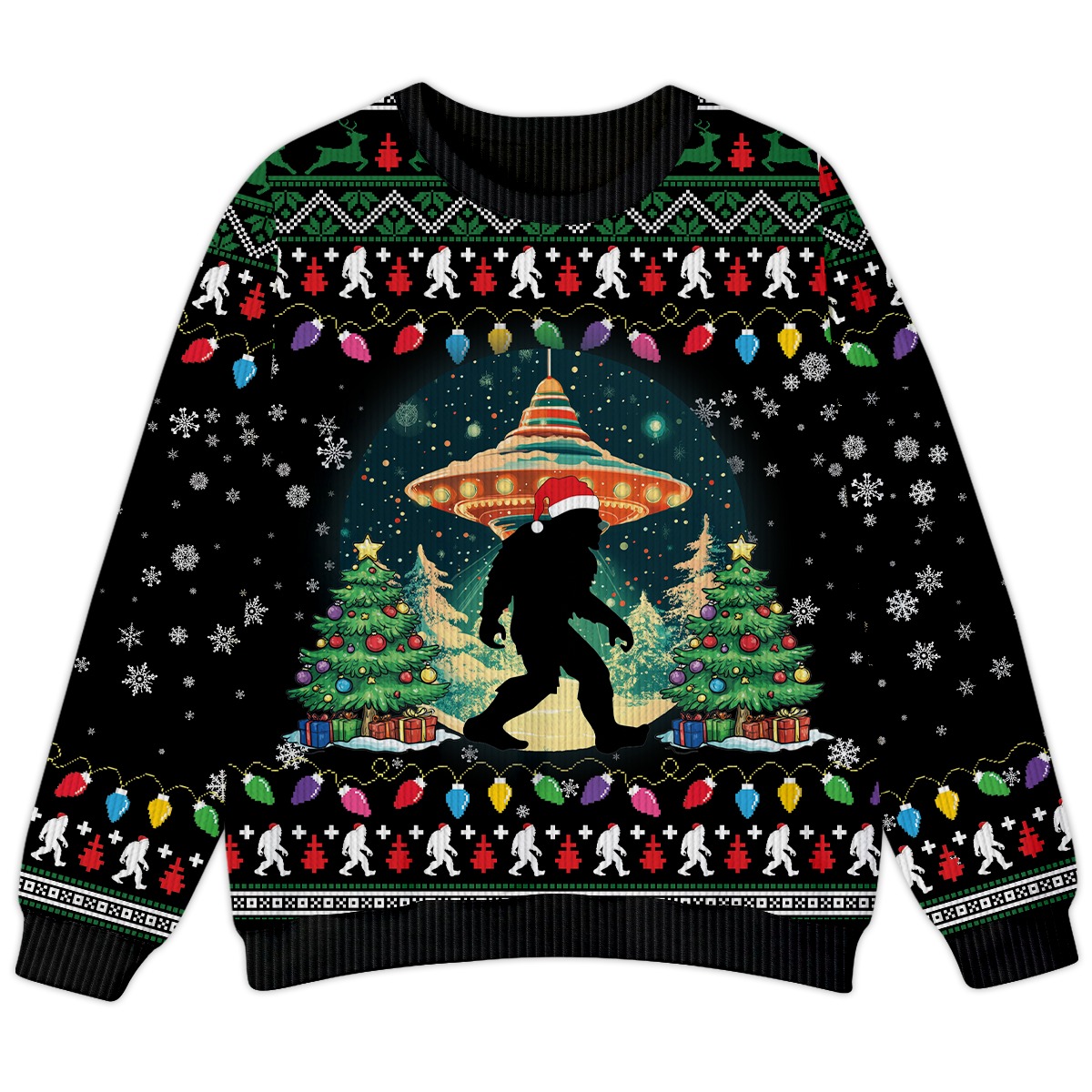 Believe Bigfoot Santa Hat UFO Christmas Ugly Christmas Sweater
